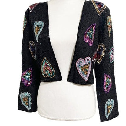 Stenay Sequin Beaded Hearts Jacket Size XL