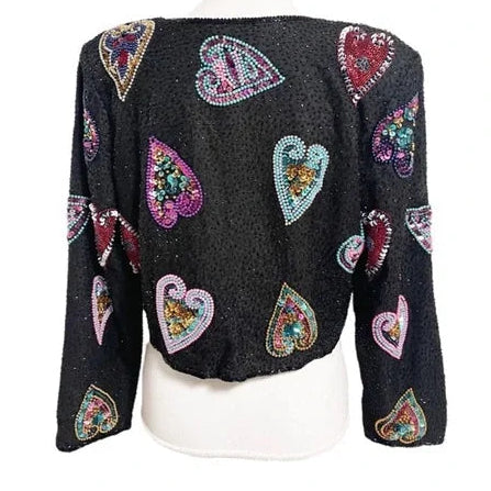 Stenay Sequin Beaded Hearts Jacket Size XL