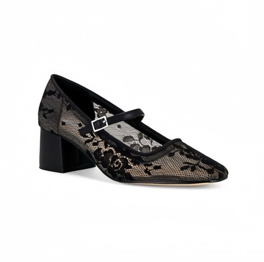 Steve Madden Hawke Black Lace Mary Jane Block Heel Pumps Size 9.5