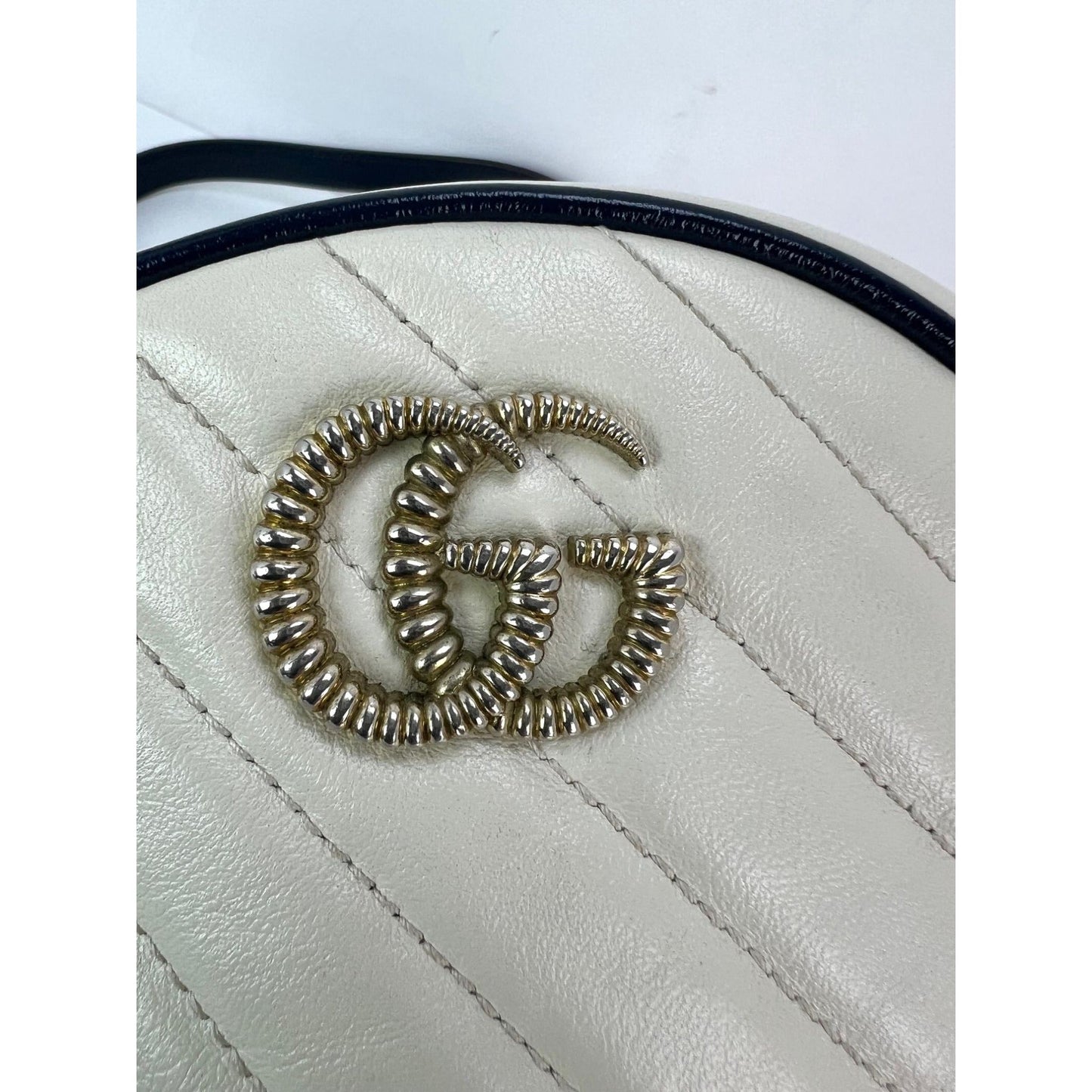 Gucci GG Azalea Matelasse Leather Round Mystic White Shoulder Bag