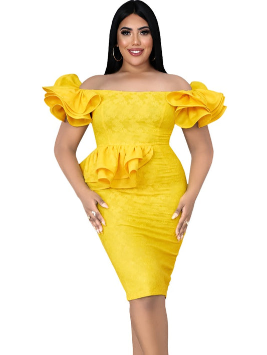 AOMEI Yellow Ruffle Dress Size 1XLarge