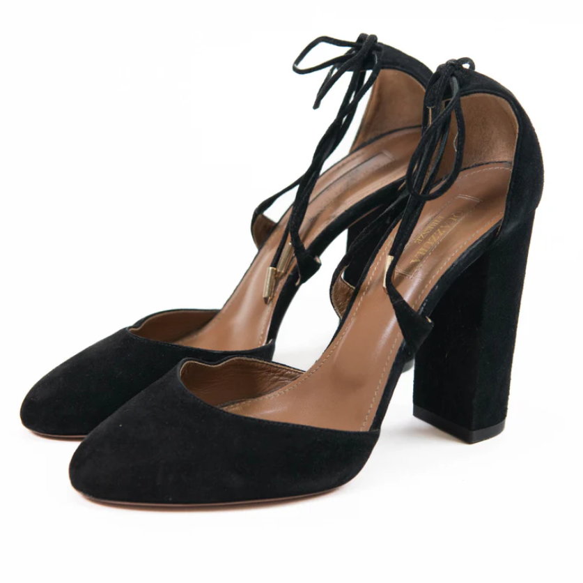 Aquazzura Black Suede D'Orsay Round Toe Pumps Size 39.5 (US 9)