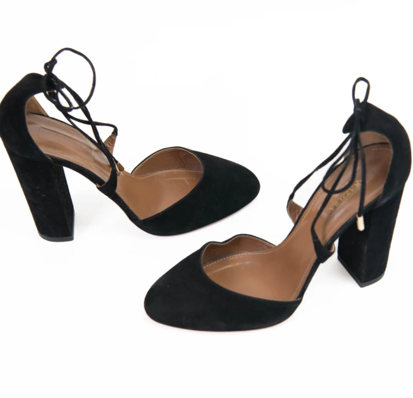 Aquazzura Black Suede D'Orsay Round Toe Pumps Size 39.5 (US 9)