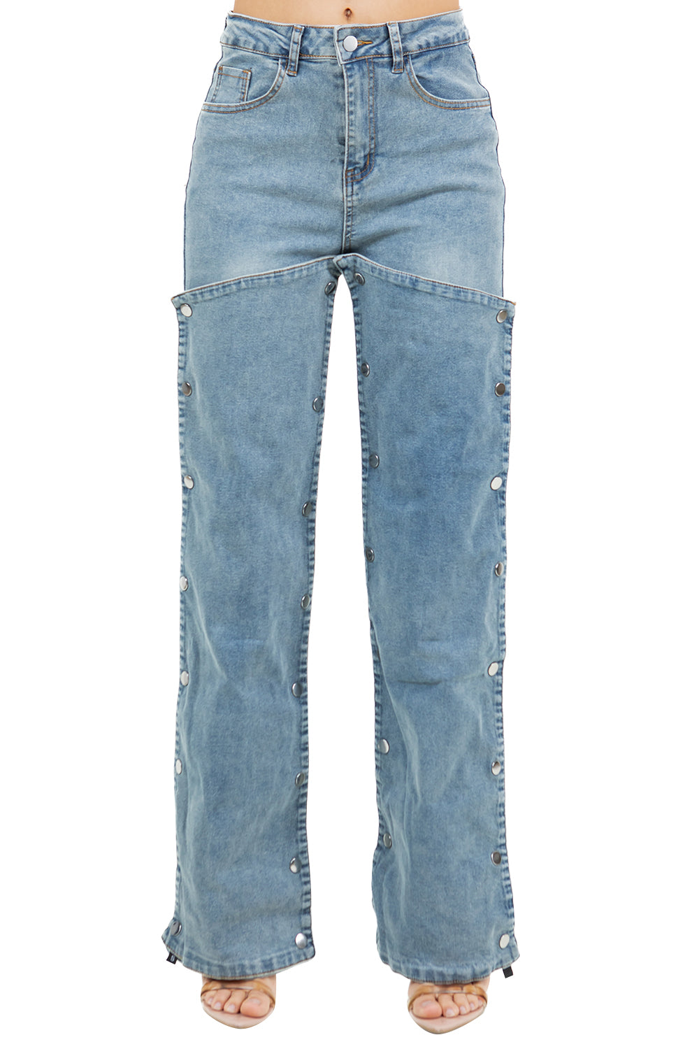Denim Snap Button Jeans Pants