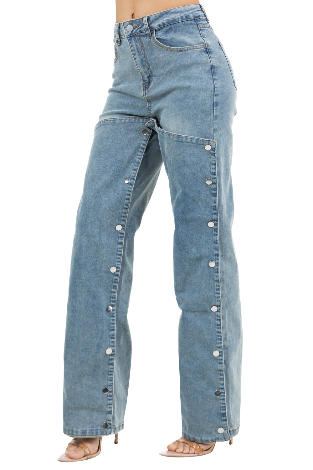 Denim Snap Button Jeans Pants