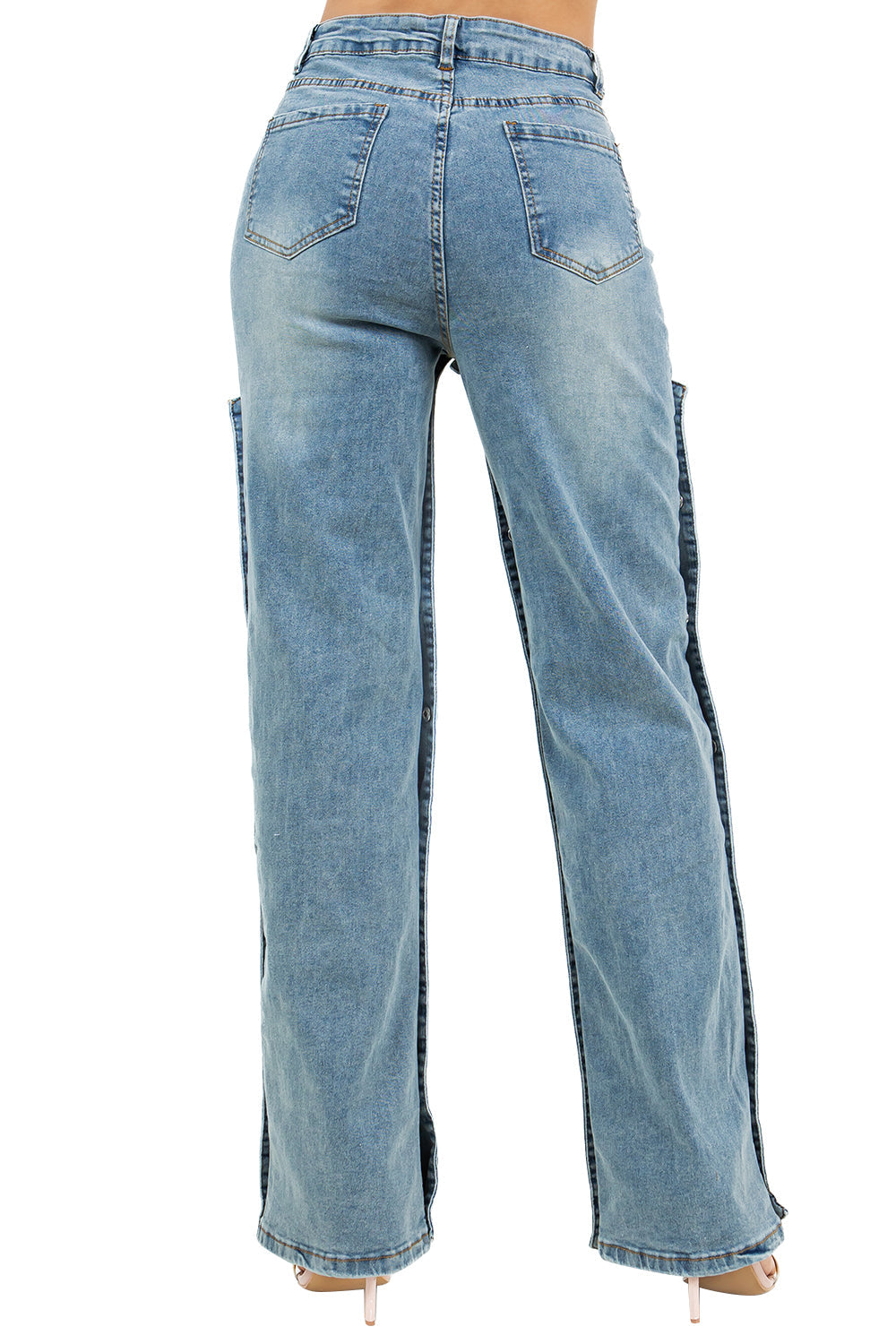 Denim Snap Button Jeans Pants