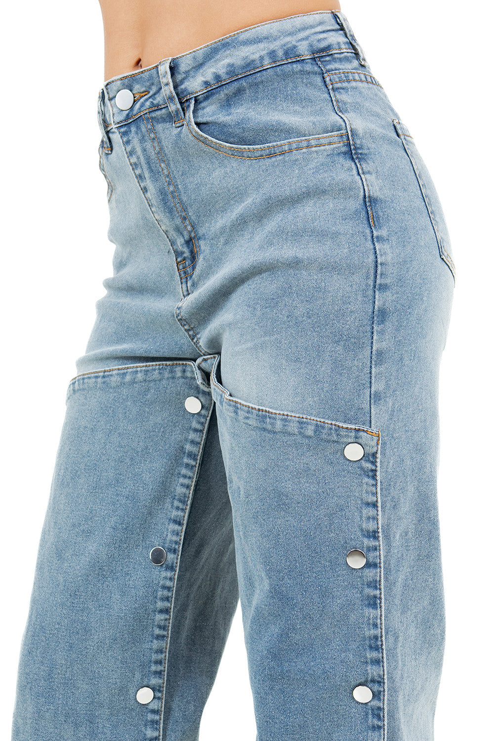 Denim Snap Button Jeans Pants
