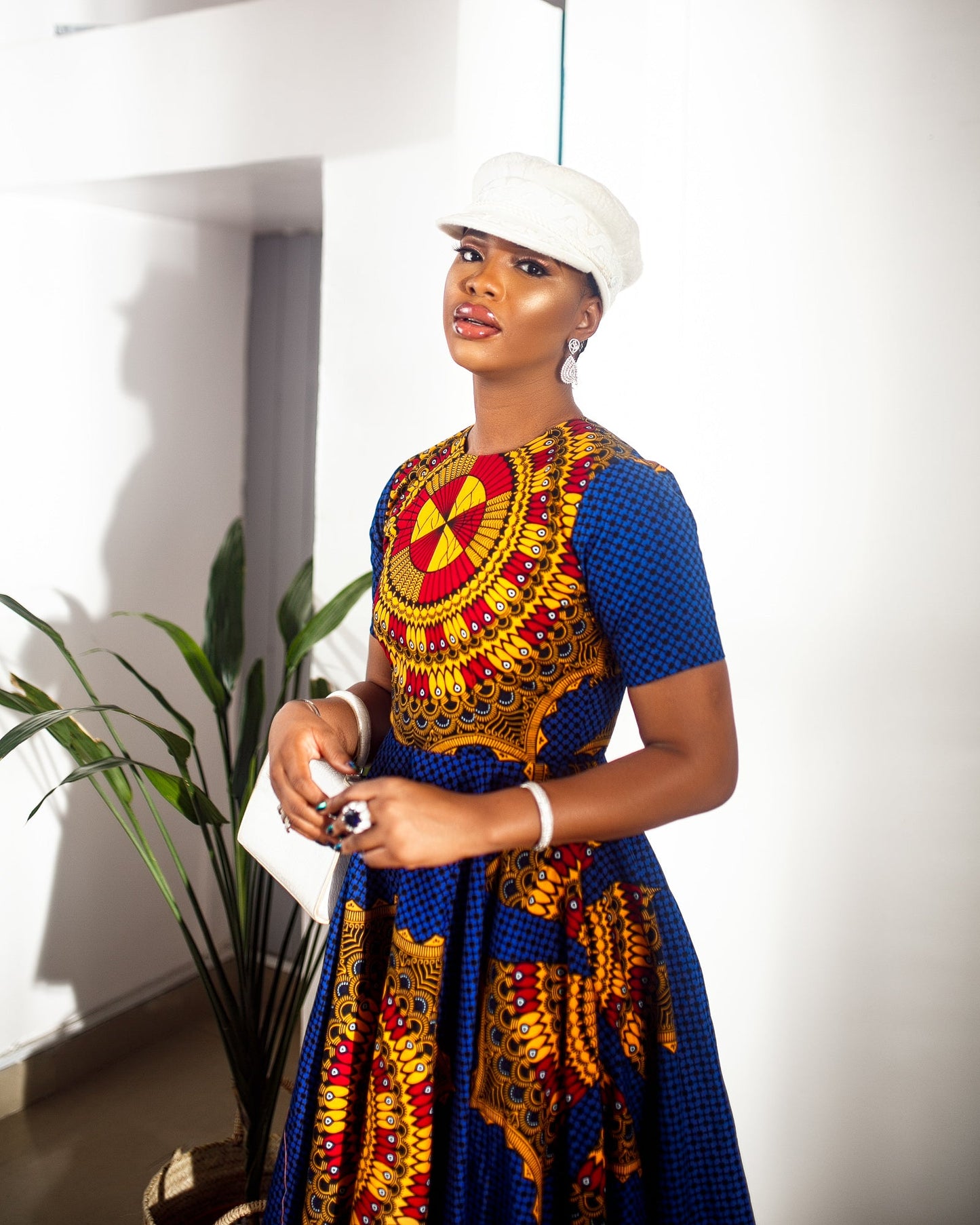 MARIAMA AFRICAN PRINT MIDI DRESS [BLUE]