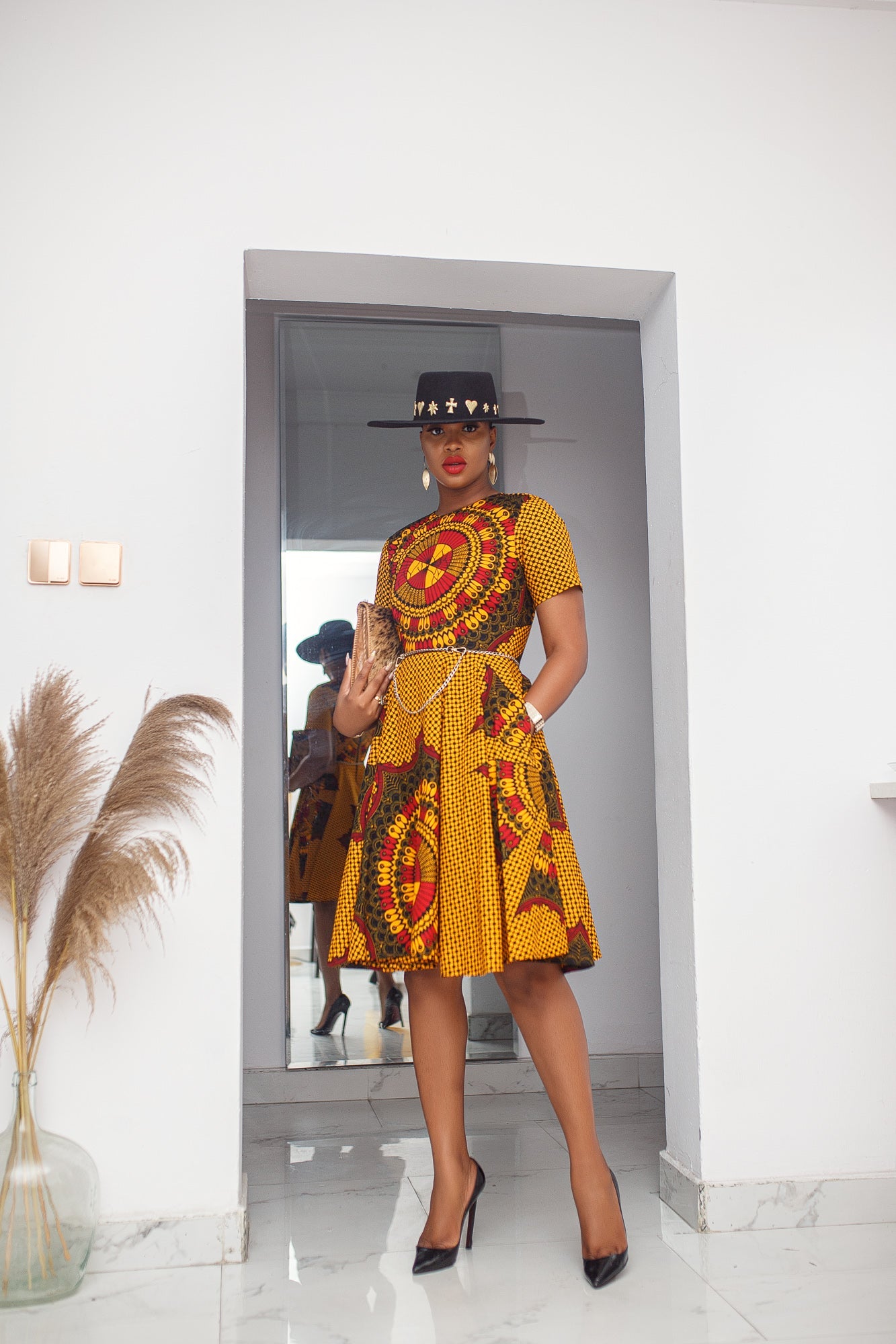 MARIAMA AFRICAN PRINT MIDI DRESS [ORANGE]