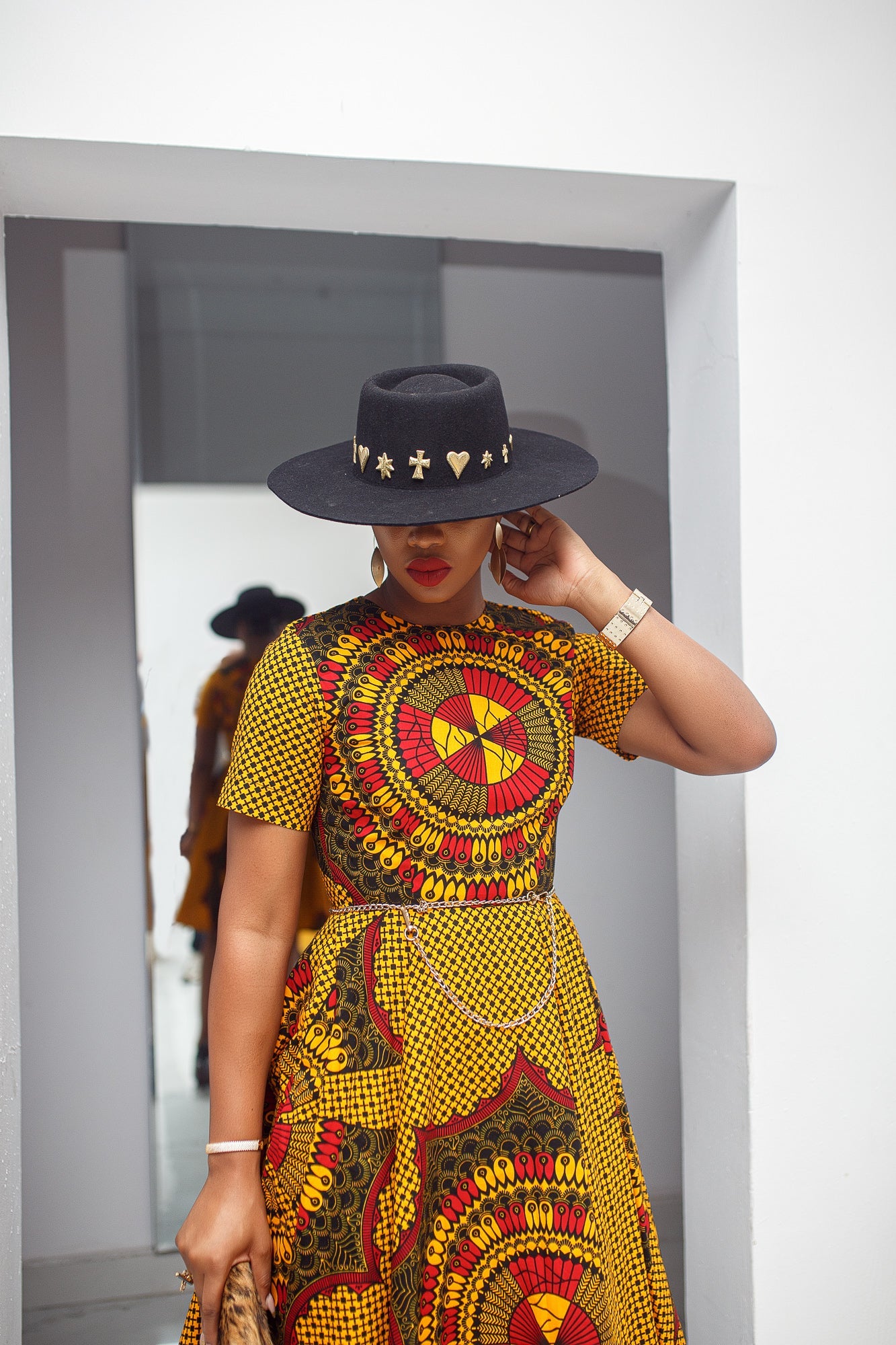 MARIAMA AFRICAN PRINT MIDI DRESS [ORANGE]