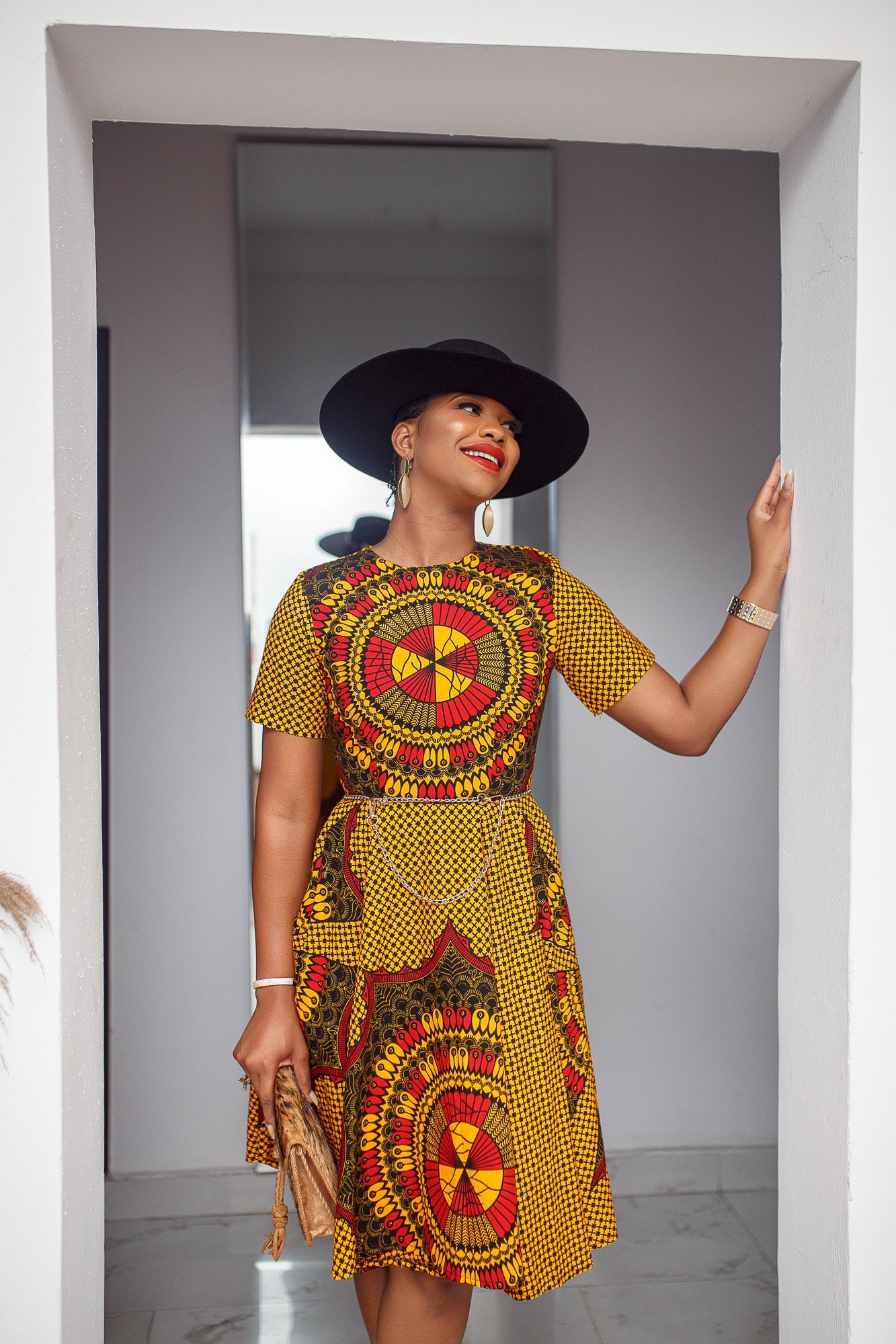 MARIAMA AFRICAN PRINT MIDI DRESS [ORANGE]