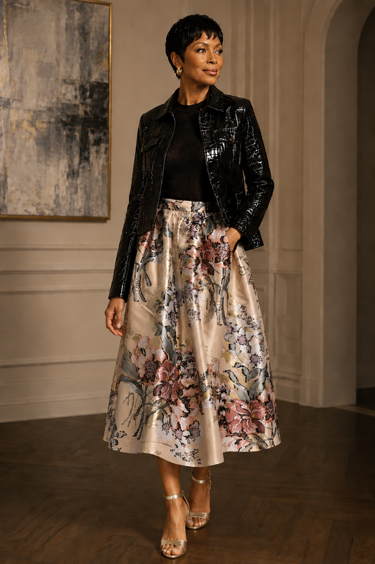 Fendi Metallic Floral Jacquard Midi Skirt Cream Size 46 (US 12/14) Large