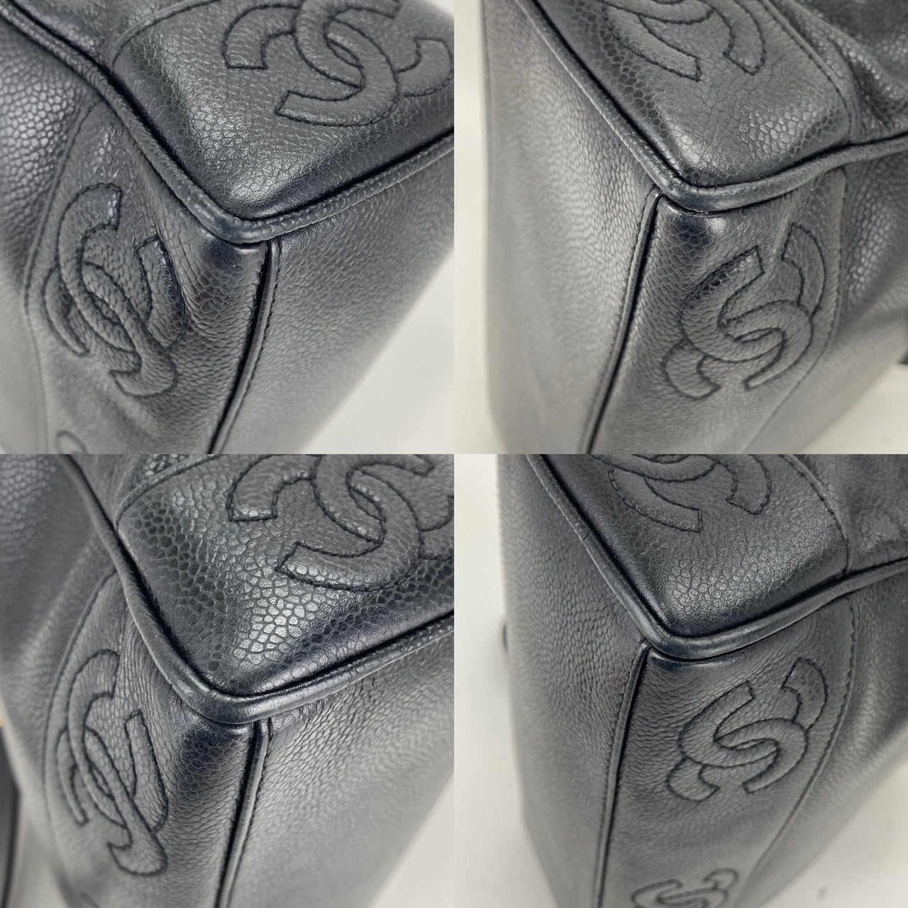 CHANEL Vintage Black Caviar Leather CC Zip Tote Shoulder Bag w/added insert  Pre owned