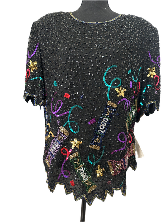 Laurence Kazar Sequin 2000 Celebration Top Size 2X
