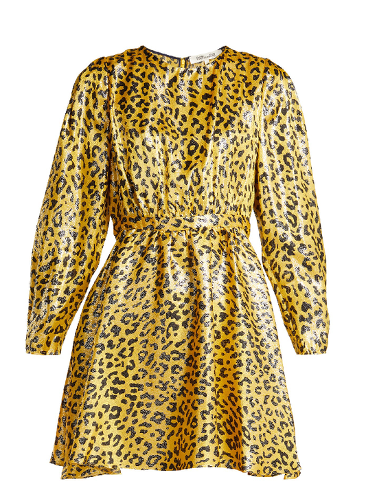 DVF Heyford Yellow Leopard Print Mini Dress Size 4 Small