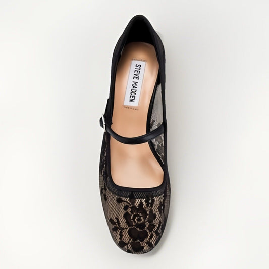 Steve Madden Hawke Black Lace Mary Jane Block Heel Pumps Size 9.5