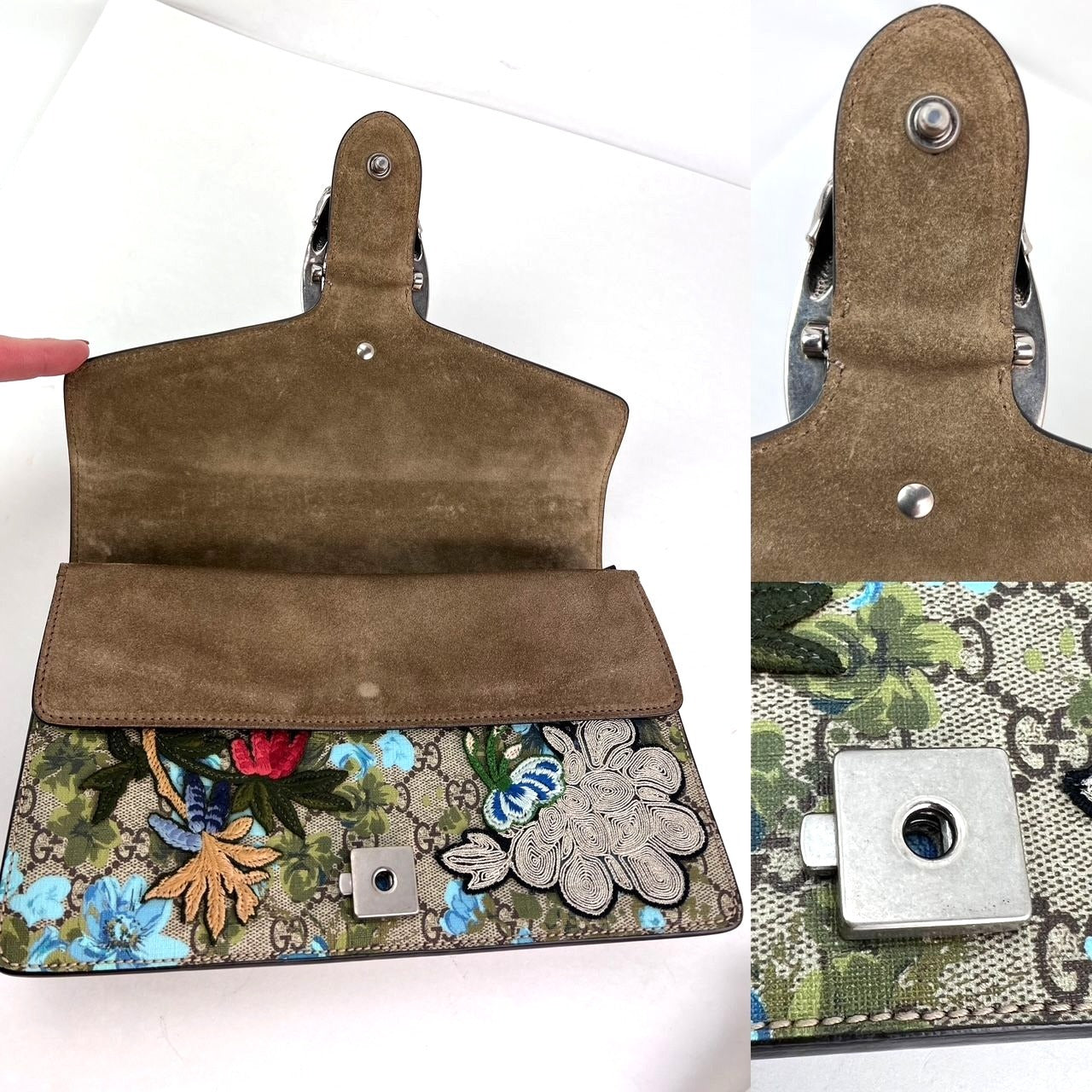 Gucci GG Supreme Blooms Print Embroidered Medium Dionysus Shoulder Bag Blue Taupe