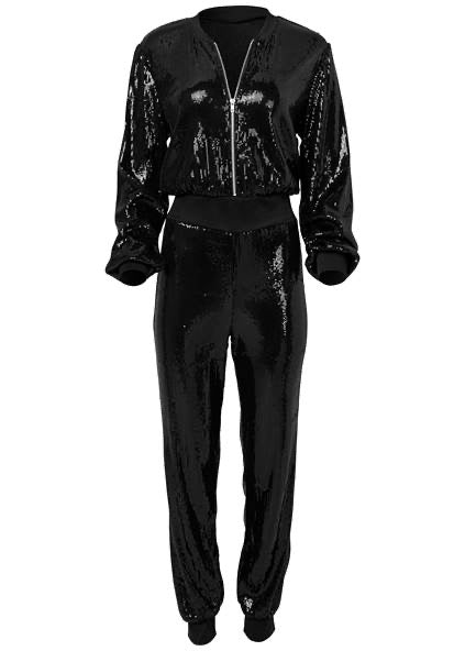 Venus Black Sequin Jogger Jumpsuit Size Small