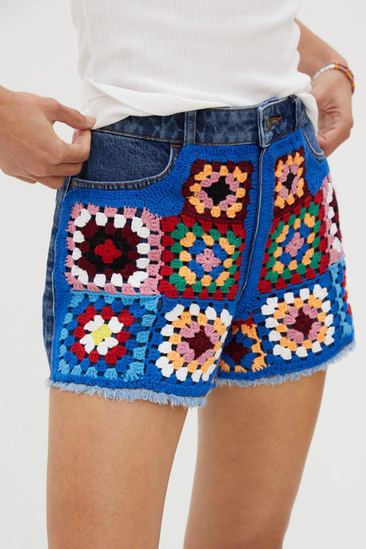 Farm Rio Crochet Denim Shorts Size 30 Waist