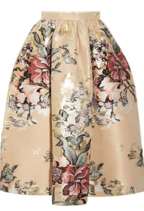 Fendi Metallic Floral Jacquard Midi Skirt Cream Size 46 (US 12/14) Large