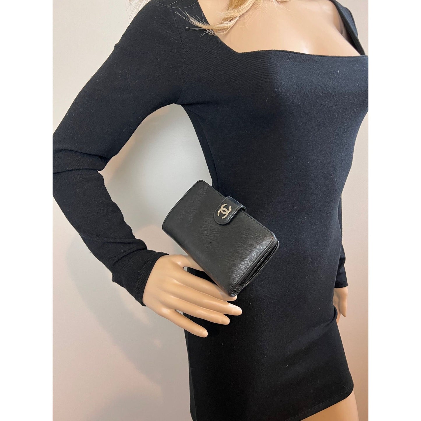 Chanel Caviar Timeless CC Zippered Pocket Black Wallet