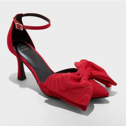 A New Day Red Bow Ankle Strap Shoes Size 10