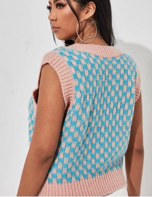 Zara Pink Blue Sleeveless Sweater Size Medium