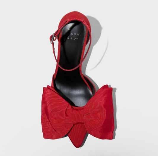 A New Day Red Bow Ankle Strap Shoes Size 10
