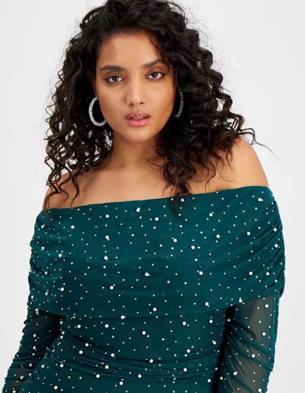 B Darlin Plus Size Off-The-Shoulder Pearl Gown Size 18W