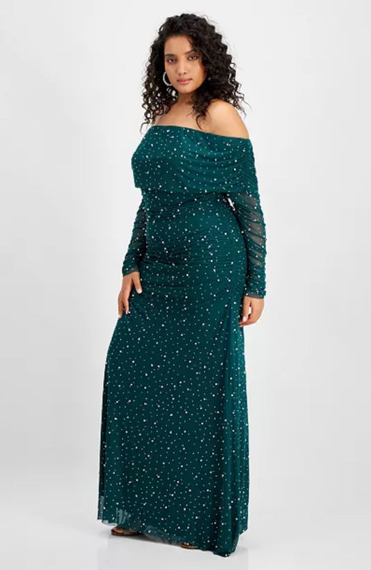 B Darlin Plus Size Off-The-Shoulder Pearl Gown Size 18W