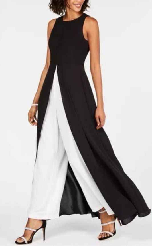 Adriana Papell Black White Jumpsuit Size 14