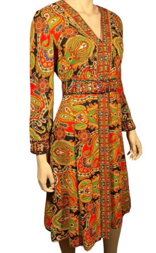 Vintage 1960’s Roger Milot for Fred Perlberg Paisley Dress Size Small