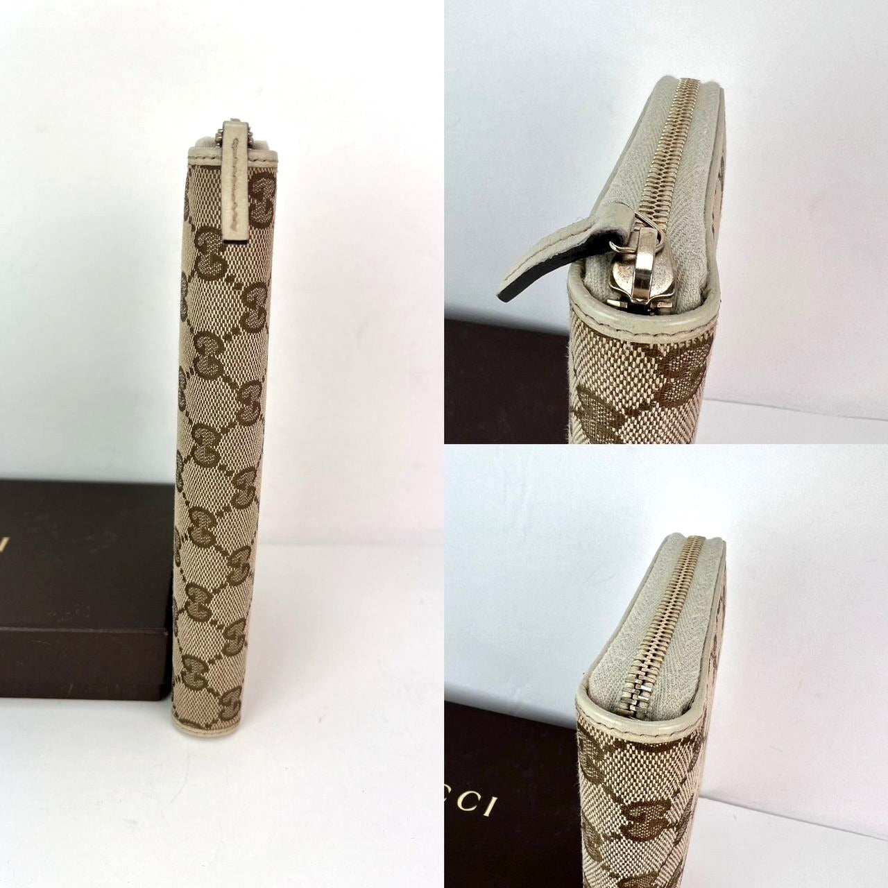 Gucci GG Logo Beige Zip Around Canvas Long Wallet