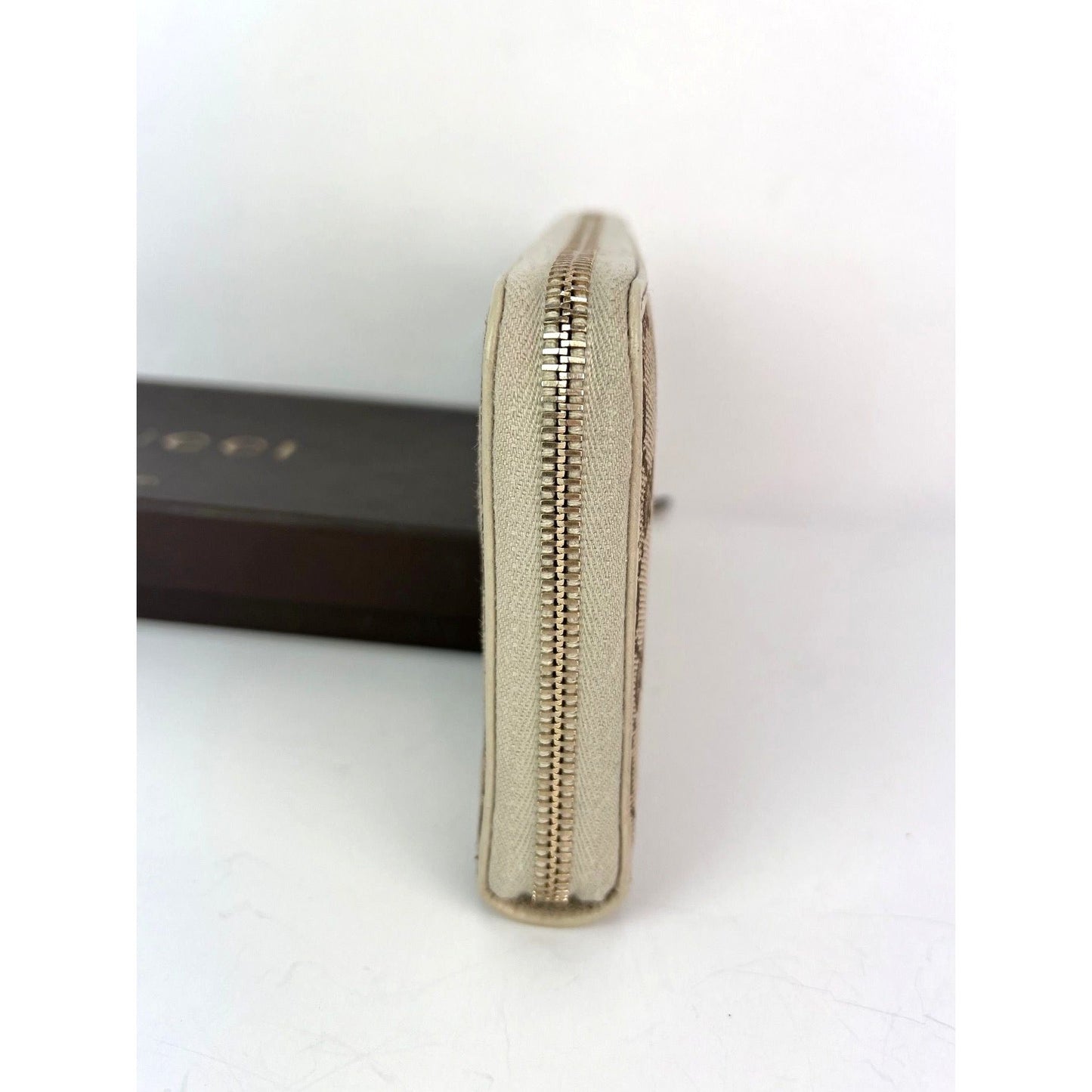 Gucci GG Logo Beige Zip Around Canvas Long Wallet