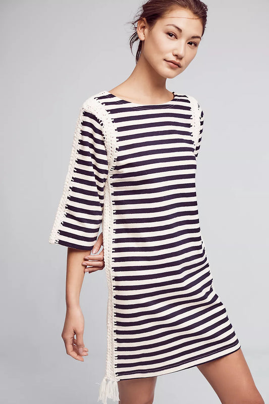 PEPIN Anthropologie Dress White Navy Stripe Dress Size Medium