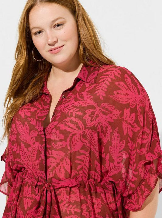 Torrid Chiffon Dolman Button Up Short Sleeve Blouse Size 4X