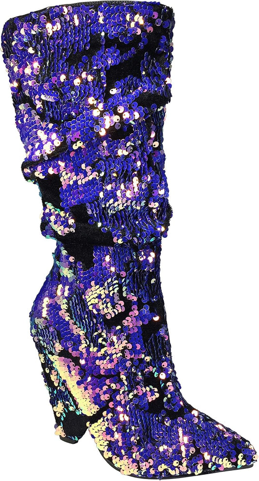 Bamboo Sequin Slouch Boots Size 10