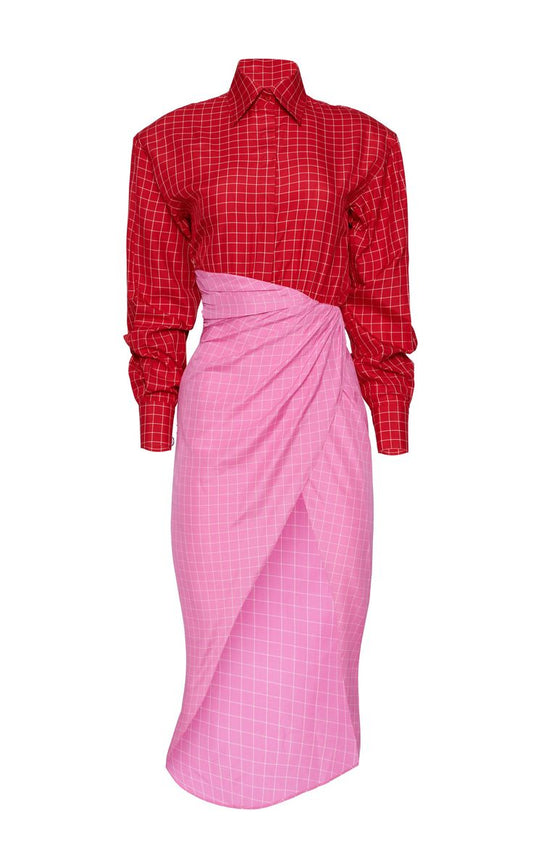 Brandon Maxwell Colorblock Windowpane Cotton Shirt Dress Size 2