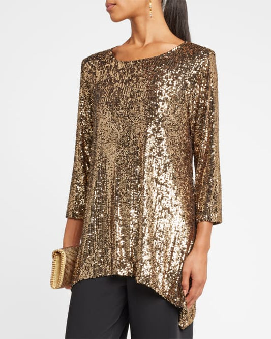 Caroline Rose Gold Sequin Blouse Size Medium