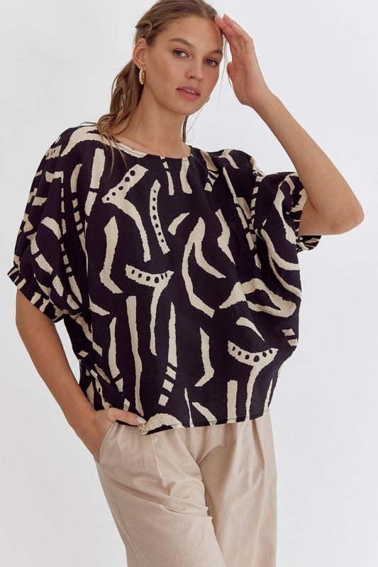 Entro Black Tan Blouse Size Small