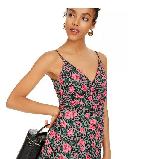 Betsey Johnson Midi Dress Leopard Cheetah Print with Roses Size 12