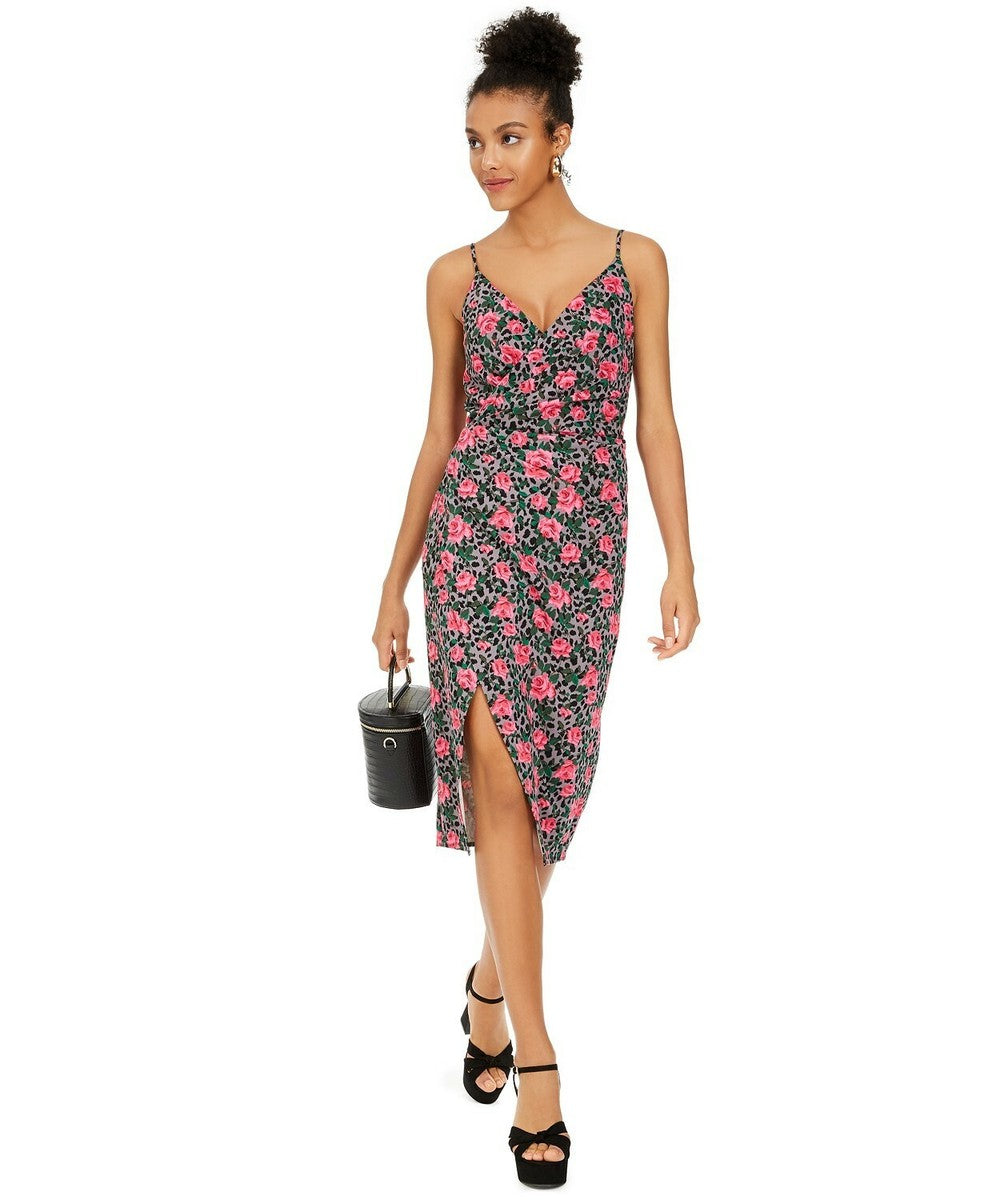 Betsey Johnson Midi Dress Leopard Cheetah Print with Roses Size 12