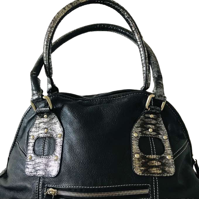 Charlie Lapson Black Leather Satchel Shoulder Handbag