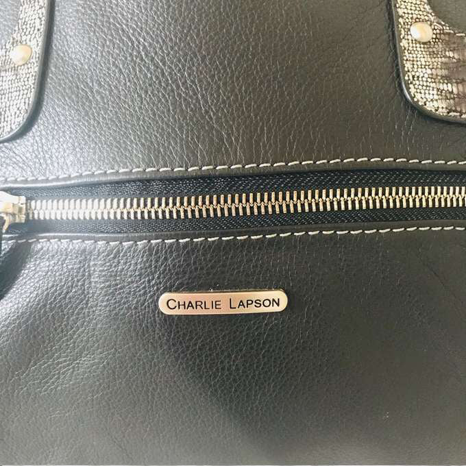 Charlie Lapson Black Leather Satchel Shoulder Handbag