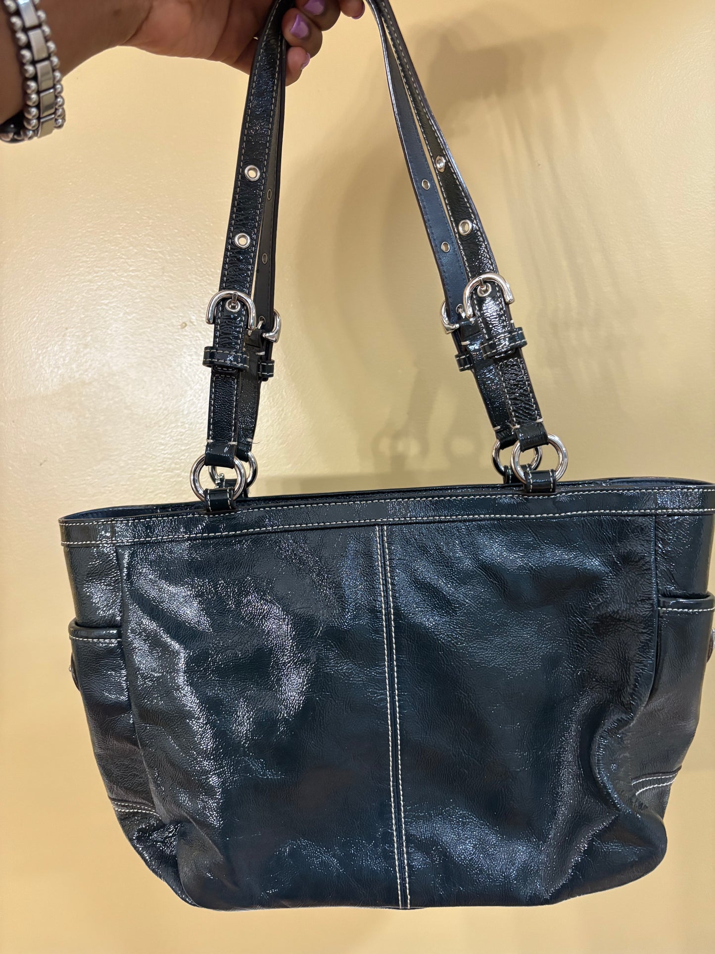 Coach Tote Dark Green Handbag Purse (Interior Wear)