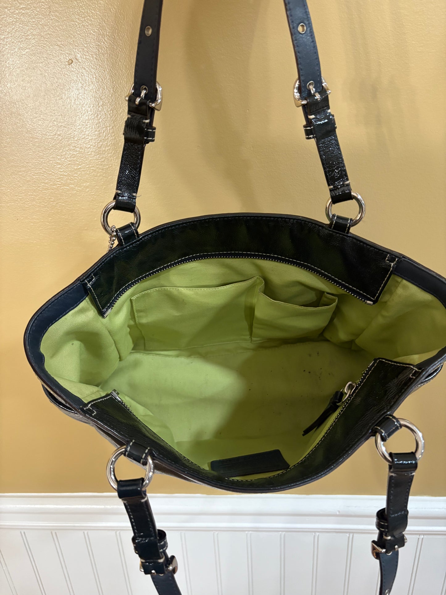 Coach Tote Dark Green Handbag Purse (Interior Wear)
