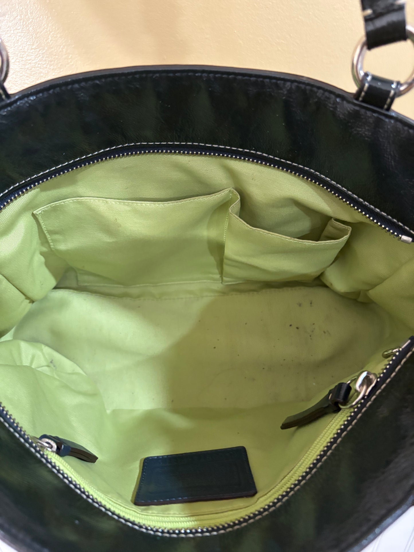 Coach Tote Dark Green Handbag Purse (Interior Wear)