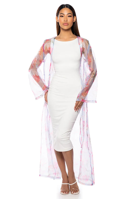 Akira Now & Forever Floral Chiffon Duster Size Medium