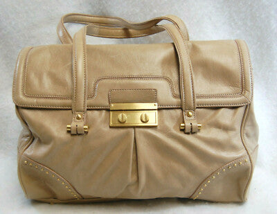 Talbots Beige Leather Shoulder Handbag Foldover Flap Closure Vintage
