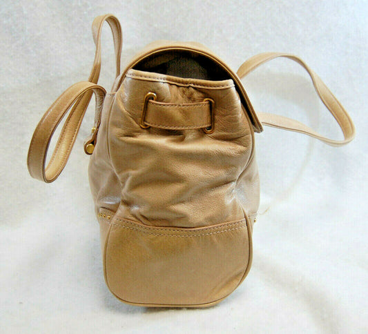 Talbots Beige Leather Shoulder Handbag Foldover Flap Closure Vintage